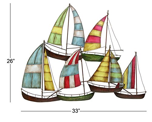 Deco 79 Metal Sail Boat Wall Decor, 33" X 3" X 26", Multi Colored #TOP5
