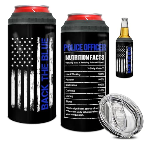 winorax Police Officer 4-in-1 Tumbler Can Cooler 16oz Can Holder Back The Blue Tumbler US Flag Police Academy Graduation Gifts