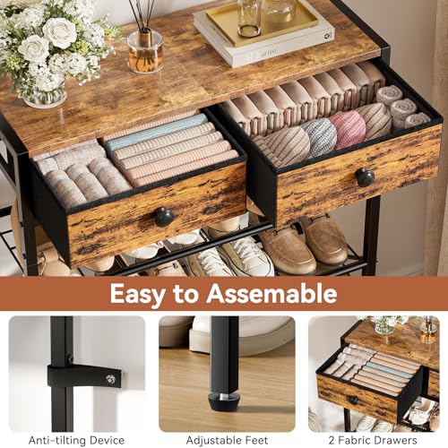 5 Tier Entryway Shoe Rack, Shoe Storage Organizer with 2 Drawers, Metal Shoe Shelf for 16-20 Pairs with Wooden Top for Closet, Rustic Brown - Image 6