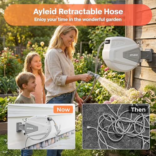 Ayleid Retractable Garden Hose Reel — 1/2 in x 100 ft Wall Mounted with 9-Function Nozzle Image 2