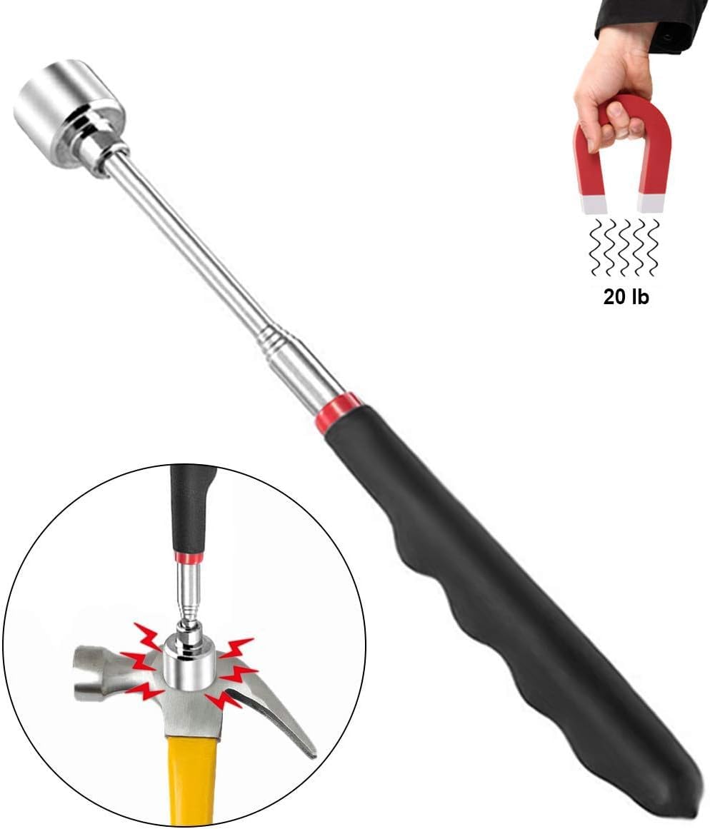 6 Pezzi Strumento Magnetico per Pickup, 1.5/4/20lb Strumento di Prelievo Magnetico e Specchio di Ispezione Quadrato/Circolare, con LED Illuminato e Maniglia Telescopica Rotante a 360°