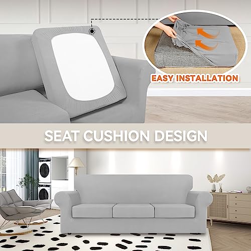 Kekuou FT-L-8 4 Pieces Stretch Couch Covers For 3 Cushion Couch Sofa Pet Friendly，2024 Newest Sofa Covers Washable Soft Elastic Dogs Furniture Protector thumb #3