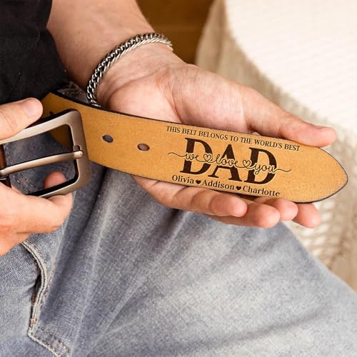 Custom Leather Belt for Dad, Custom Name Engraved Leather Belt - Father's Day Gifts From Kids Son Daughter, Christmas Gift for Dad, Valentines Day Gift for Husband2