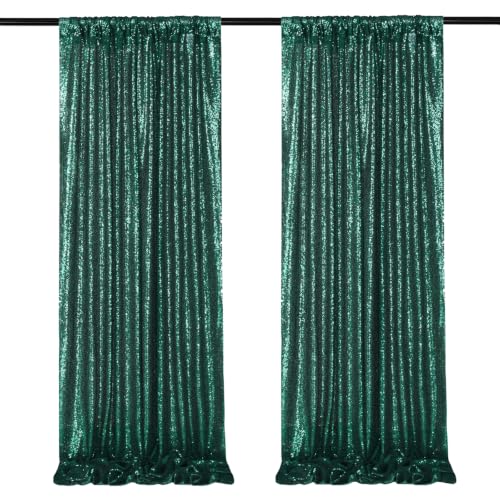 Image of Green Sequin Backdrop Curtains,6 Panels 2FTx8FT Curtain Backdrop for Party | Sequin Fabric Glitter Party Backdrop Shimmer Party Decorations for Christmas Wedding Birthday Anniversary Photo Booth Decor
