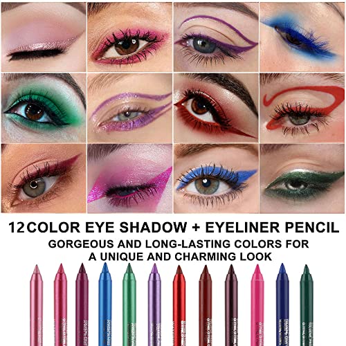 Evpct 12Pcs Pink Rose Red Orange Purple Black Silver Blue Red Brown Colored Glitter Eyeliner Eye Liner Pencils Makeup Set For Women Waterproof Lapiz Delineadores De Colores Para Ojos Contra El Agua #TOP1