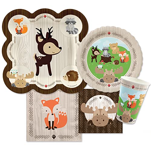 Woodland Creatures Party Tableware Plates Cups Napkins Bundle for 16
