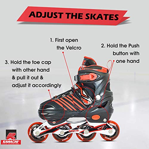 Image of KAMACHI K-1006 Adjustable Aluminium Body Inline Skates (Red, Small)
