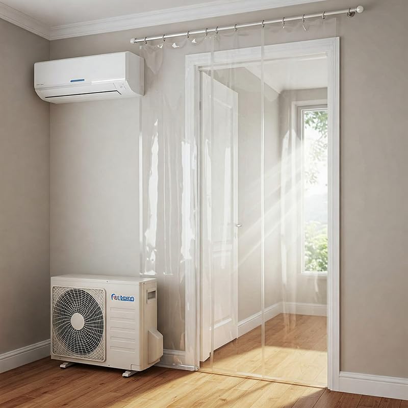Image of PVC AC Curtain - Solid Transparent Plastic Door Curtain for Air Conditioner - Water Proof & Dust Proof (4.5 ft x 8 ft) Thickness 0.30 mm Pack of 2
