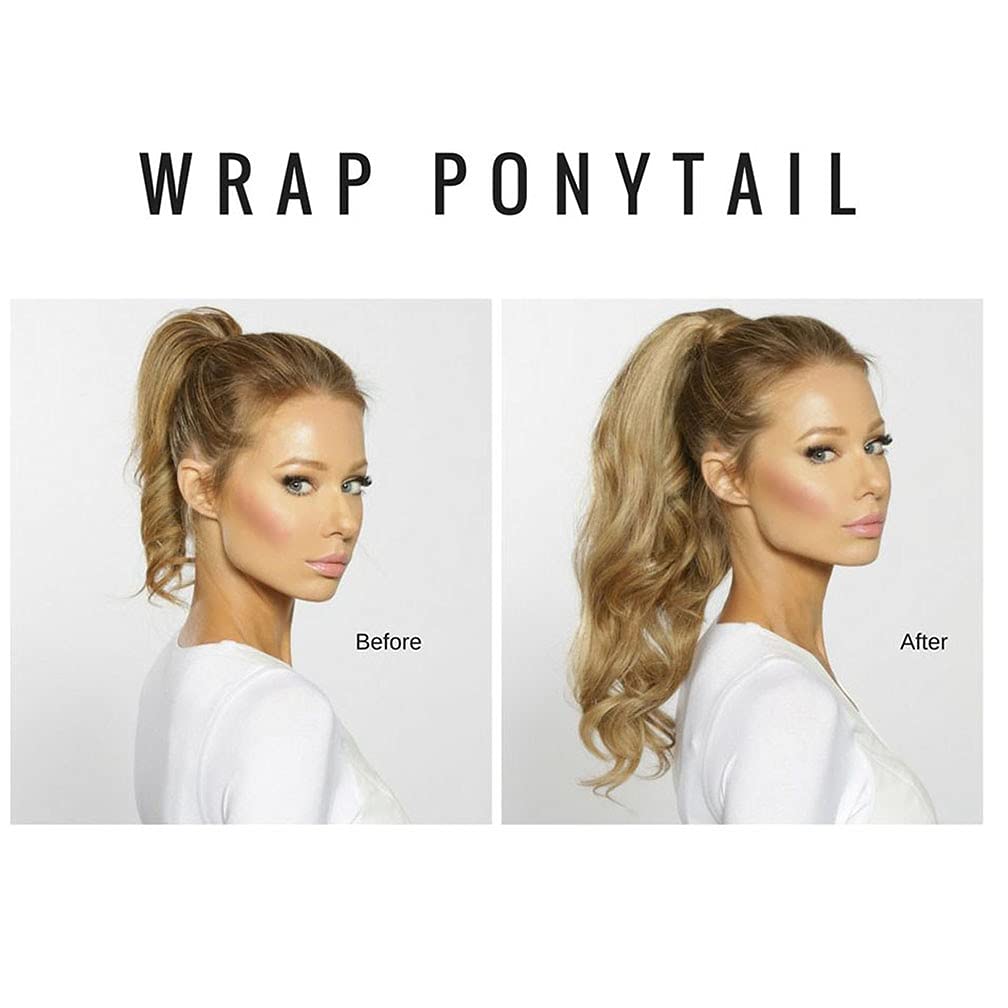 Clip in Ponytail Extension for Women Real Human Hair Ponytail Extension Wrap Around Natural Wavy Hair Extensions 22'' 1# Jet Black