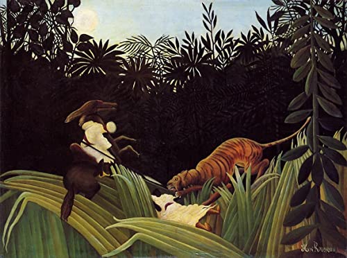 Toile Henri Rousseau Les éclaireurs attaqués par un tigre déco salon 60x90cm