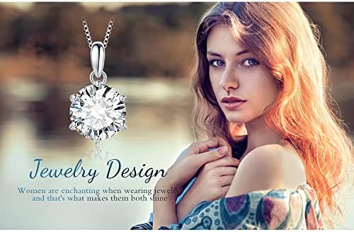 JewelryPalace Round 1ct 2ct 3ct Moissanite Solitaire Pendant Necklace for Women, Classic Simulated Diamond 925 Sterling Silver 14k White Gold Plated Necklaces for Her VVS D-F, 18 Inch Box chain