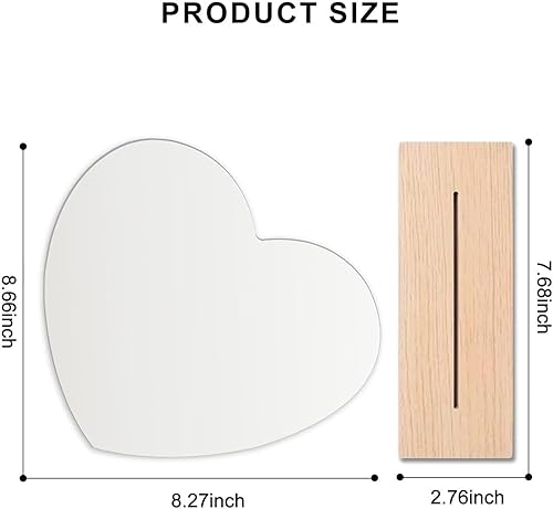 Miniatura 2 de Mokoze Espejo en forma de corazón, espejo irregular de pie con base de madera, acrílico no frágil para oficina, decoración de habitación del hogar y