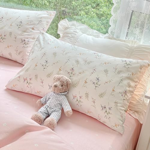 Image of Nayoroom Floral Duvet Cover Full Size Girls Pink White Botanical Flower Coquette Bedding Set 3 Pieces Soft Breathable Garden Cottagecore Aesthetic Comforter Cover with Pillow Shams