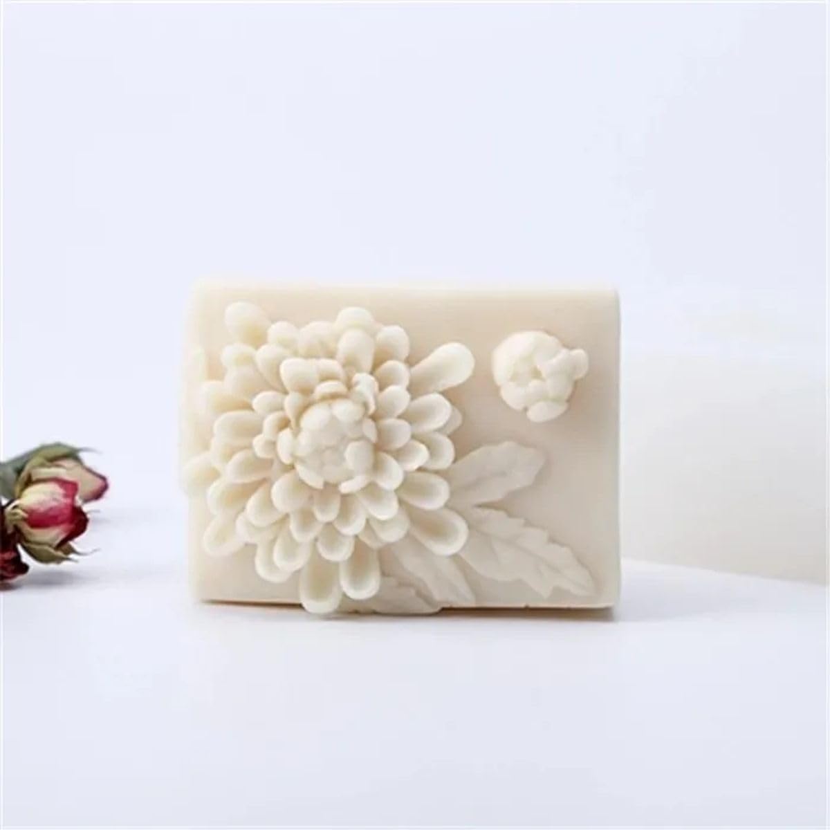 New 2024 Silicone Mould Rectangular Shape Relief Chrysanthemum Flower Pattern Soap Mold DIY Nordic Articraft Silica Gel Aroma Stone Mold Tray Mold Decoration Kitchen Accessories Creative Gift
