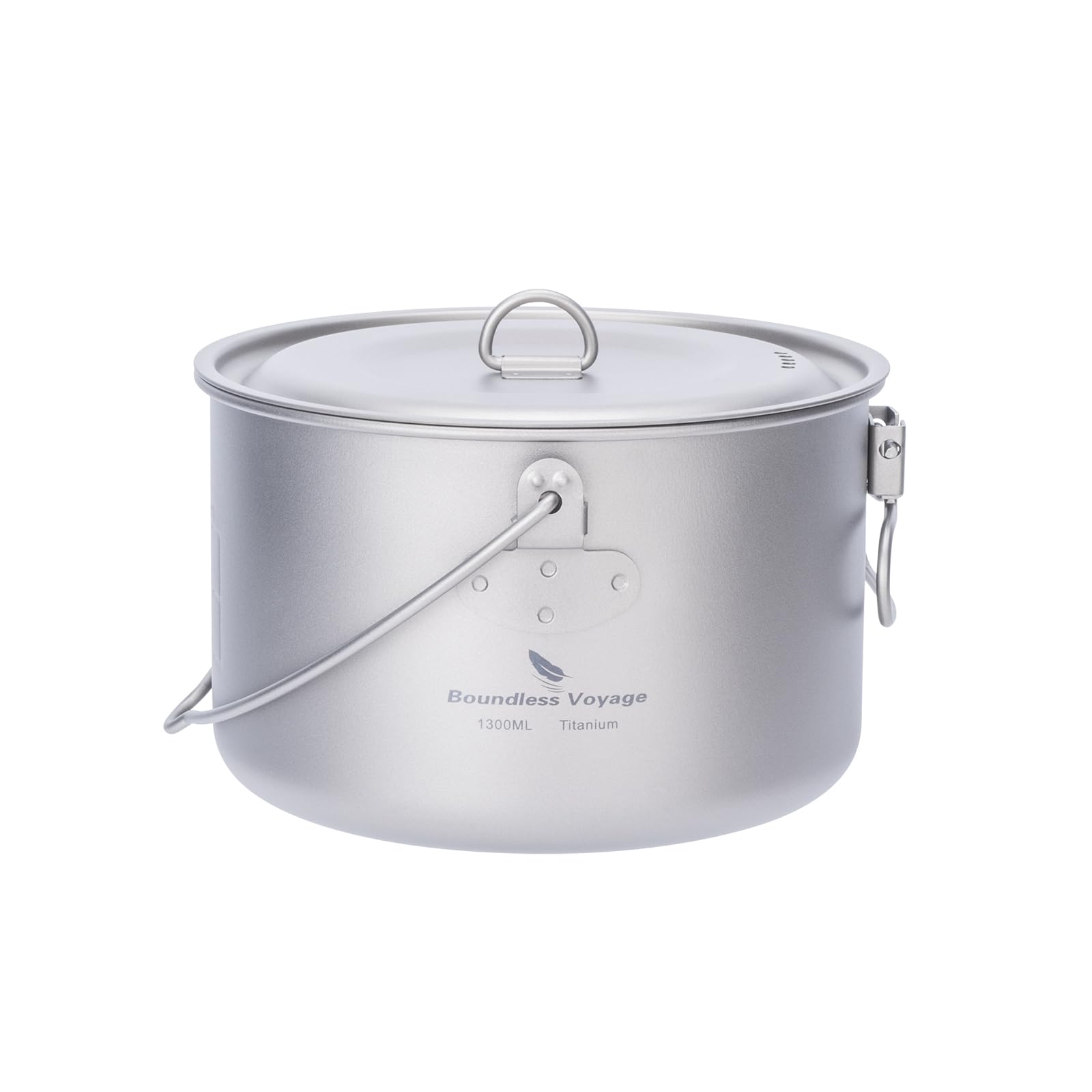 Titanium Pot with Lid Lightweight Backpacking Cook Pot for Hiking & Backpackers, Portable Hanging Pot Titanium Camping Cookware with Measurement Marks (1.3L 2043C)