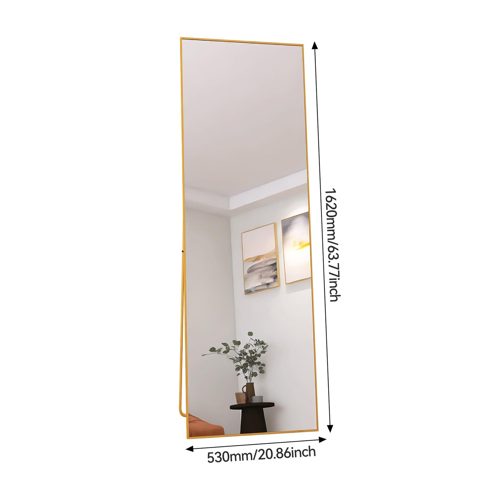 KeepGoon Klasyczne lustro stojące, 162 x 53 W, duże lustro na całe ciało, aluminiowa rama, prostokątne lustro kosmetyczne, idealne do salonu, sypialni, garderoby (złote)