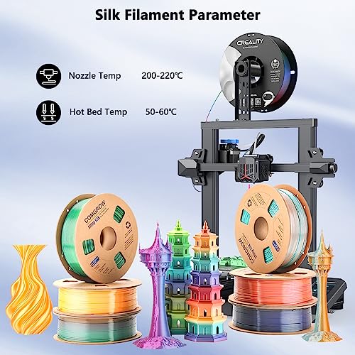 Image of Comgrow Silk Shiny Rainbow Multi-Color 3D Printer Filament, Comgrow 3D Printing Materials Silk PLA 1.75mm, 3D Printing Filament + /-0.02mm, 250g X 4 Spool