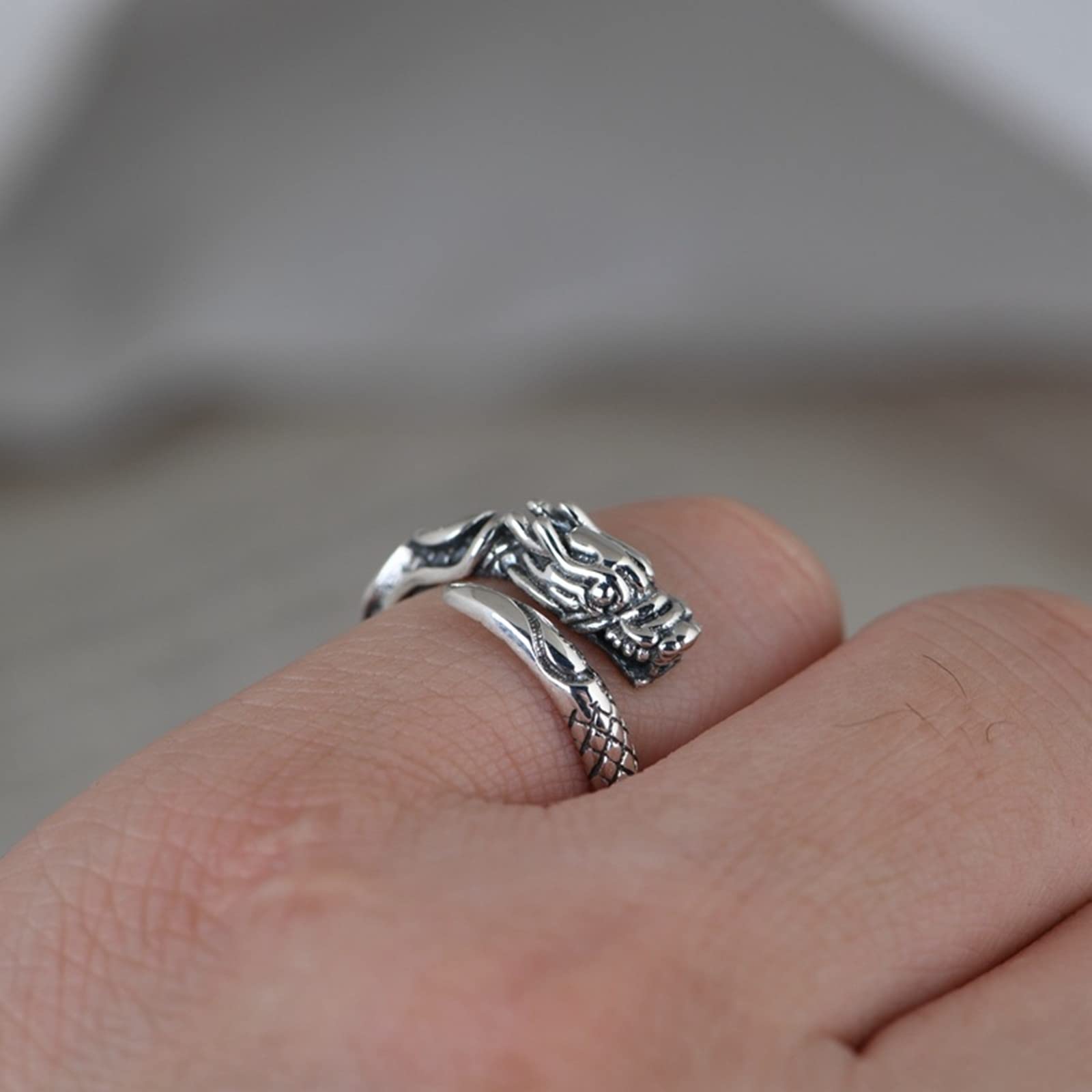 KnSam Ringe Sterling 925 Silber, Drache Form Eheringe für Männer für Herren, Vintage Biker Retro Ring, Echt Silber Schmuck