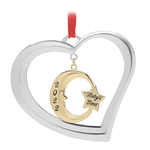 Holiday Jingle Baby First Christmas Ornament 2022 – 1st Christmas Baby Ornament 2022 – Gold Moon and Nickel-Plated Heart My First Christmas 2022 Baby Keepsake