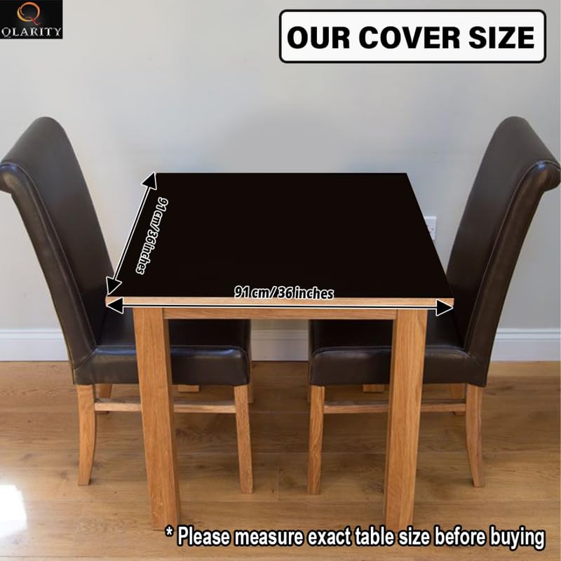 Image of Qlarity Covers Dining Table Cover 6 Seater, 8 Seater | Reversible PU Leather Water Resistant Table Cover | Customised Sizes (Black) (Black, 36 x 36 inch)