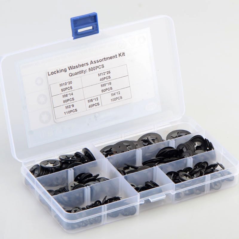 500PCS 65 Mn Steel M3-M12 Star Lock Locking Washers Assortment Kit Plum Blossom Hole Retaining Ring Bearing Clip - (Color: 500PCS)