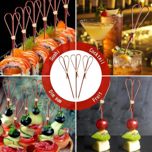 Image of Somani Decorative Bamboo Cocktail Picks Red Heart Loop | Bamboo Strip Heart Topper Food Picks for Appetizers, Drinks & Garnish | Cafe, Lounge, Bakery, Catering & Home Entertaining | Pack of 100