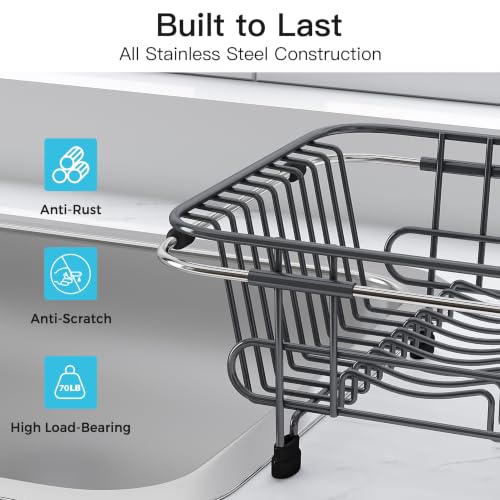 Image of JASIWAY Gray Dish Drying Rack in Sink with Utensil Holder, RV, Apartment