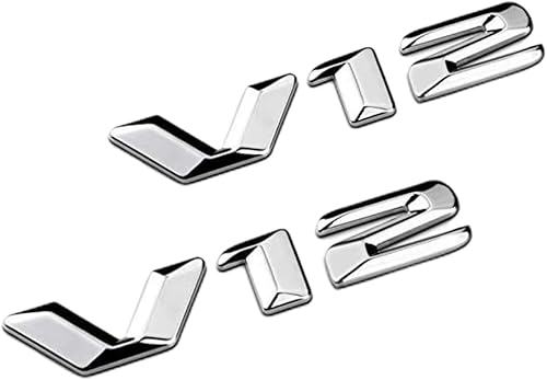 2 calcomanías de letras V12 para guardabarros laterales de automóvil, para maletero y maletero, color plateado