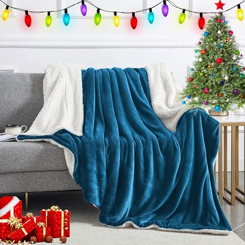 Imperial Rooms Sherpa Fleece Blanket Bed Throws Blankets For Sofas Soft Fluffy Thick Blanket Reversible Microfiber Throw (Teal - Image 2