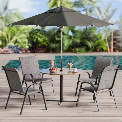 Image of Betterhood Patio Chairs Set of 4, Stackable Outdoor Dining Chairs Set with Breathable Seat Fabric, All-Weather Powder-Coated Metal Frame for Deck, Pool Side and Backyard, 350LBS Capacity (Grey)