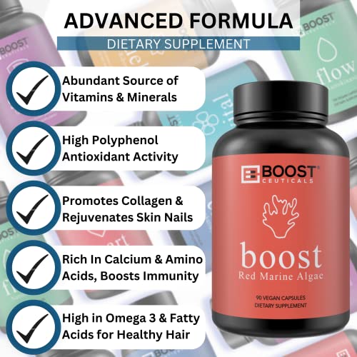 Boostceuticals Red Marine Algae Supplements - Pure Vegan No Stearates Non Gmo Mineral & Calcium Rich Red Algae Capsules – Immune Support 90 Day Supply #TOP1