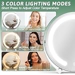 Vanity Mirror with Lights, 12 Inch Light Up Makeup Mirror, LED Makeup Mirror with Lights for Bedroom Tabletop, Smart Touch Control 3 Colors Dimmable, 360° Rotation, White - Image 3