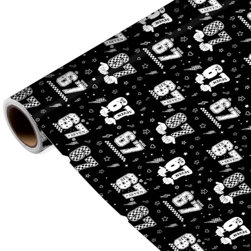 Joviwrap 6 7 Funny Number Wrapping Paper Roll Black White Graffiti Style Wrapping Paper with Checkered Pattern Playful Humor Design for 6 7 Fans Teens Birthday Party Supplies 17 In x 16.4 Ft