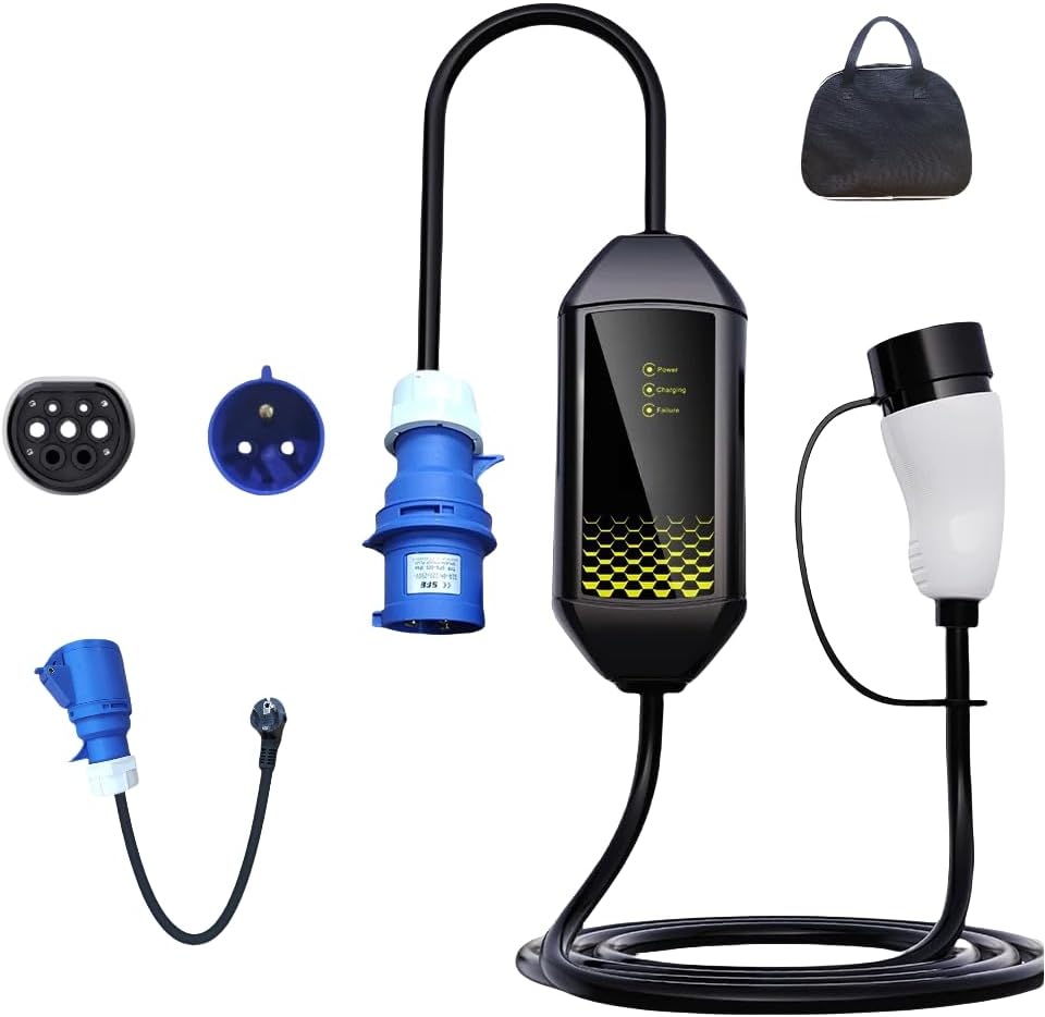 7.6kW Type 2 Home Charger 32A CEE Plug 220V with Euro Adapter, Mobile Charging Station for Electric Cars, 3.5m Cable