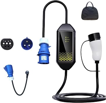 7.6kW Type 2 Home Charger 32A CEE Plug 220V with Euro Adapter, Mobile Charging Station for Electric Cars, 3.5m Cable