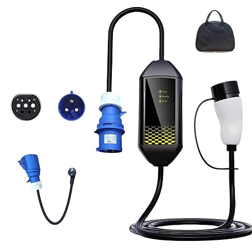 7.6kW Type 2 Home Charger 32A CEE Plug 220V with Euro Adapter, Mobile Charging Station for Electric Cars, 3.5m Cable