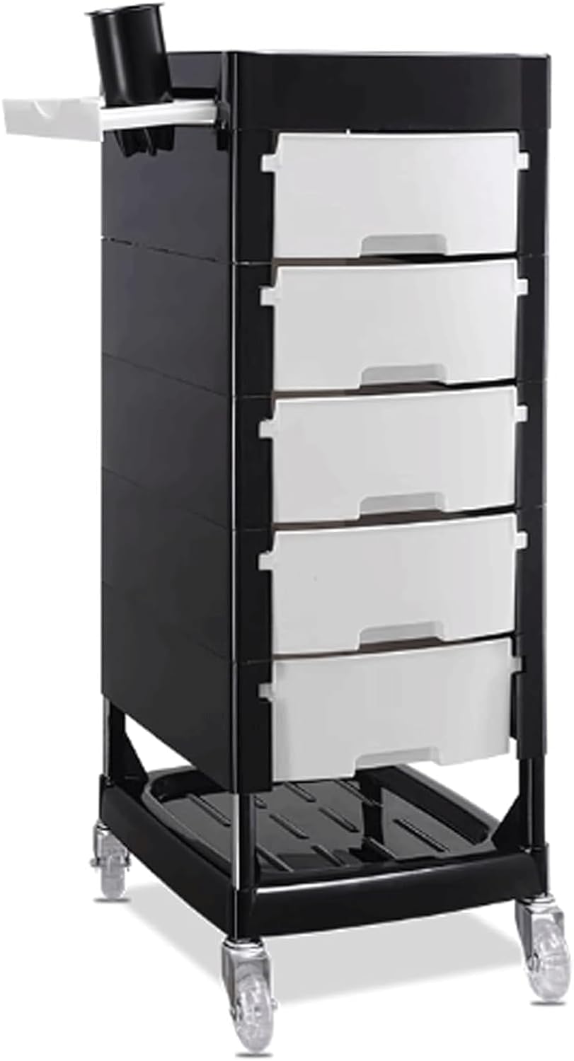 SSDDLZEQ Mobile Salon Station, Salon Cart Durable Abs Salon Trolley 5 Large Drawers Trolley Cart With Casters Storage Utility Cart Salon Stations Cabinet(White)
