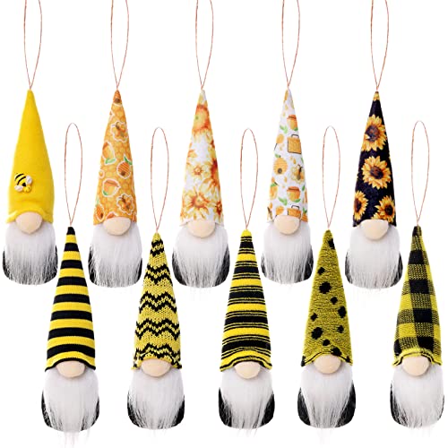 Handmade Spring Bumble Bee Summer Hanging Gnome Ornaments Set Of 10, Colorful Honey Bee Decor Spring Ornaments For Tree, Spring Bee Plush Gnome Decorations Summer Tree Decorations For Home Holiday #TOP26