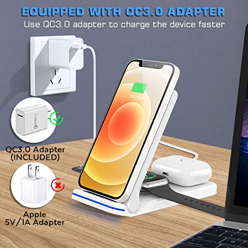 Portable 3 In 1 Wireless Charging Station, Almsbo Foldable15W Fast Wireless Charger For Apple Iwatch 6/Se/5/4/3/2/1,Airpods 3/2, Iphone 11/12 Series/Xs Max/Xr/Xs/X/8/8 Plus #TOP2