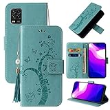 Miagon Brieftasche Flip Hülle für Xiaomi Mi 10 Lite,Schön Schmetterling Baum Katze Design PU Leder Buch Stil Stand Funktion Handyhülle Case Cover,Grün