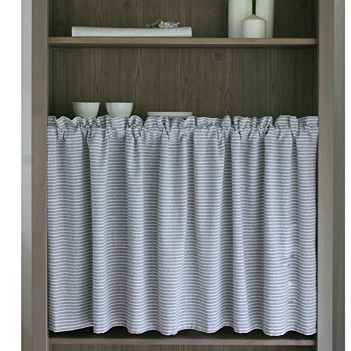 Cortina corta de celosía gris en lino y algodón para decorar ventanas 3