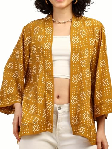 Image of KE KANHA EXPORTS Shrugs for Women Stylish | Beach Outfits for Women Cover Up | Western Summer Shrug for Woman | Soft Silky Free Size Boho Multicolour Kimono Bust 30-42