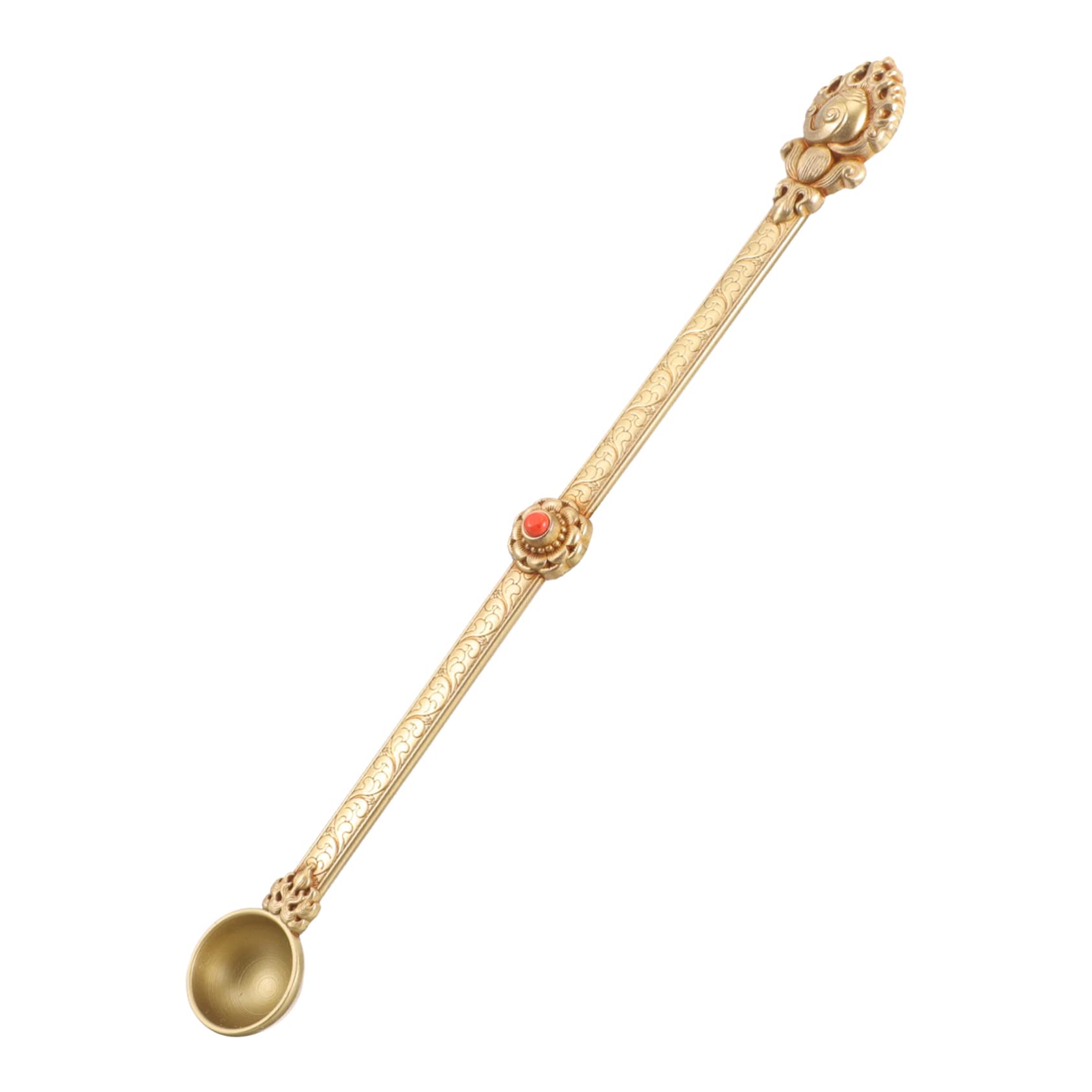 Cuillère laiton bouddha artisanale tibétaine pour offrandes rituelles de ghee