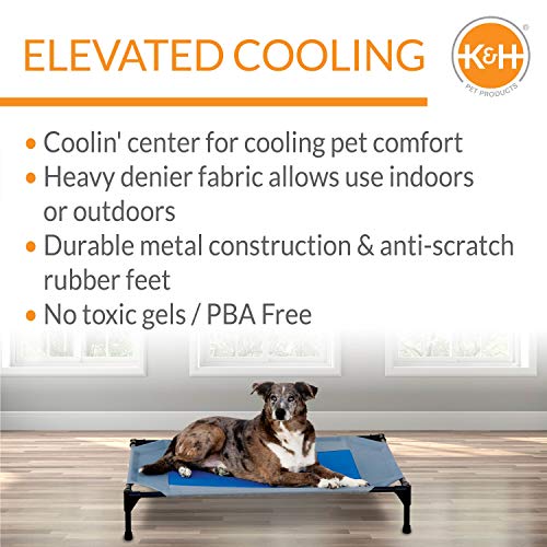 K&H Pet Products Coolin' Pet Cot, Elevated Dog Cooling Mat, Cool Dog Cot For Large Dogs, Dog Camping Gear, Outdoor Raised Dog Bed With Cooling Center - Gray/Blue, Large 30 X 42 X 7 Inches #TOP3
