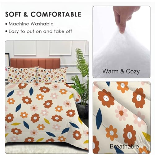 Couette légère d'été 140x200 cm beige avec taies d'oreiller imprimées fleurs