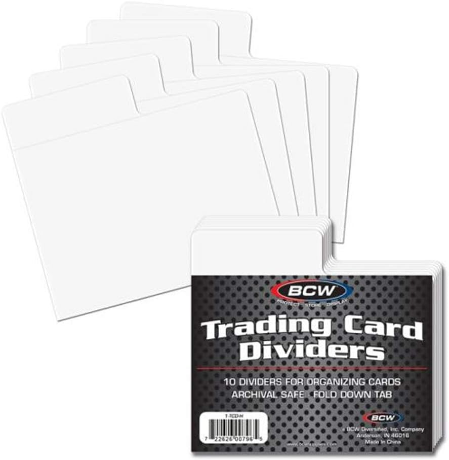 BCW Horizontal Trading Card Dividers - 10 ct | Archival Quality, Write-On Index Tab, 3 11/16 X 2 11/16 Inches | Fits Single Row Card Boxes| Card Collection Organizer Dividers