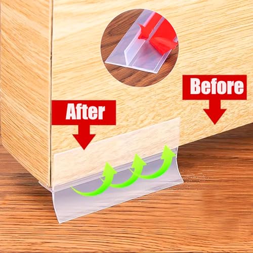 T-förmiger transparenter Silikon-Dichtungsstreifen, Wetterabisolierung, Tür-Zugluftstopper unter der Tür, Zugluftblocker, Geräuschstopper für Lücken, Glas (transparent, 3 m)