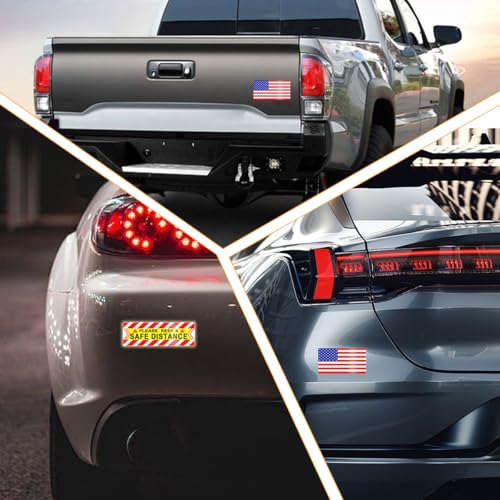 Image of Zpana American Flag Car Reflective Magnetic Stickers, 4PCS Keep a Safe Distance Safety Warning Signs Sticker for Auto Window Bumper, Vehicle Exterior Decor, Universal for SUV Sedan Truck