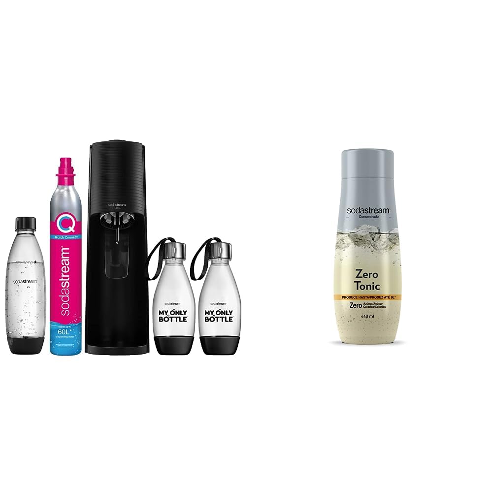 SodaStream Terra Pack - Máquina Gasificadora de Agua Color Negro, Incluye 1 Botella Fuse de 1L & SodaStream - Concentrado de Refresco sabor Tónica Zero
