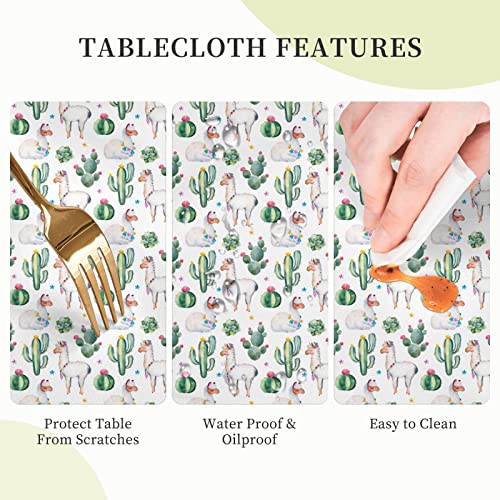 Cactus And Alpaca Llama Round Tablecloth 60" Waterproof Tablecover For Outdoor Patio Party Picnic Wedding Indoor Kitchen Dinner Tabletop Decoration #TOP4